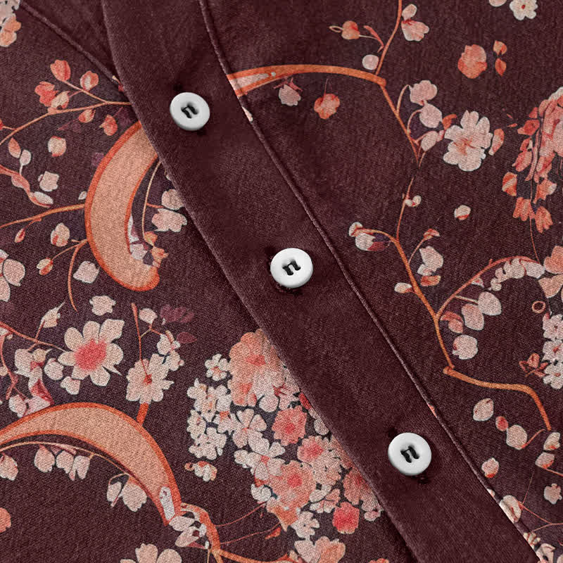 Buddha Stones Cotton Pink Floral Henley Men's Short Sleeve Half Button Shirt