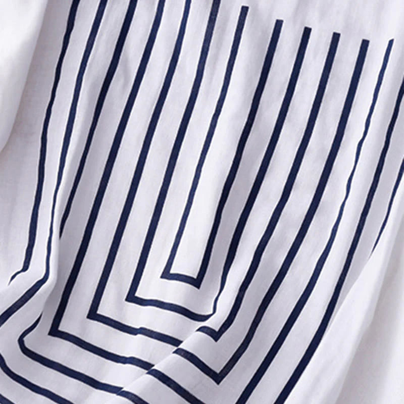 Buddha Stones Casual Line Printing Pattern Short Sleeve Cotton Linen Women's T-Shirt