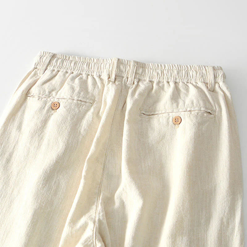 Buddha Stones Fall Solid Drawstring Zipper Men's Linen Wide Leg Pants With Pockets