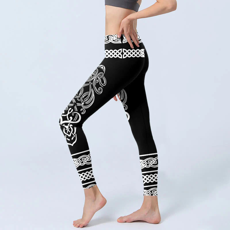 Buddha Stones Symmetrical Celtic Knot Pattern Print Gym Leggings Women's Yoga Pants
