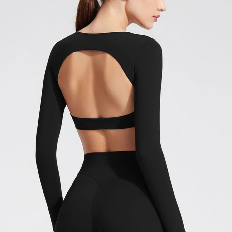 Buddha Stones Long Sleeve Backless Bra Sports Fitness Yoga Women's Tank Top