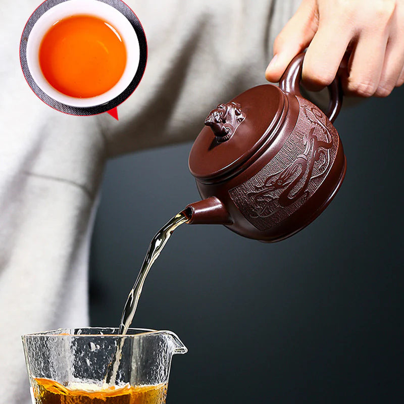 Buddha Stones Yixing Handmade Brown Dragon Purple Clay Kung Fu Teapot 240ml