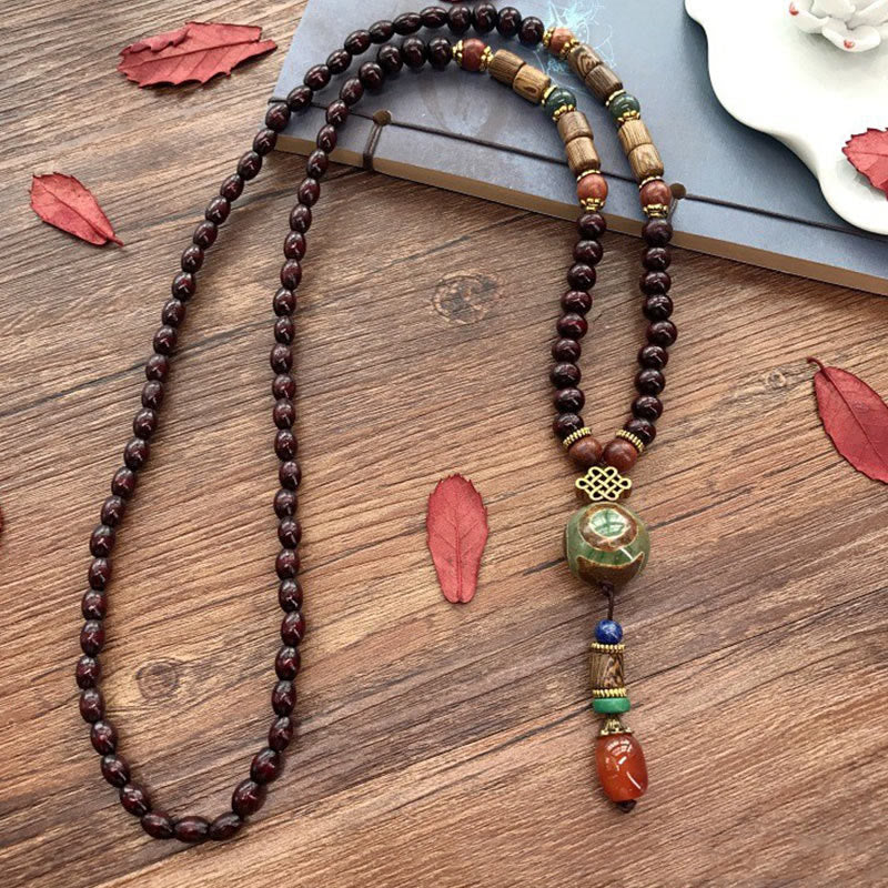 FREE Today: Peace and Protection Tibetan Handmade Wenge Wood Dzi Bead Elephant Head Necklace Pendant
