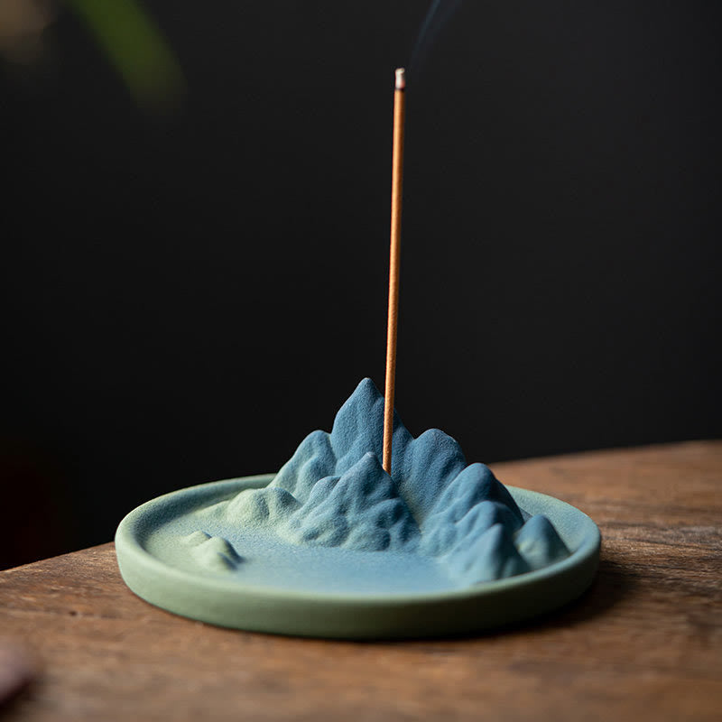 Buddha Stones Creative Mountain River Ceramic Healing Backflow Incense Burner