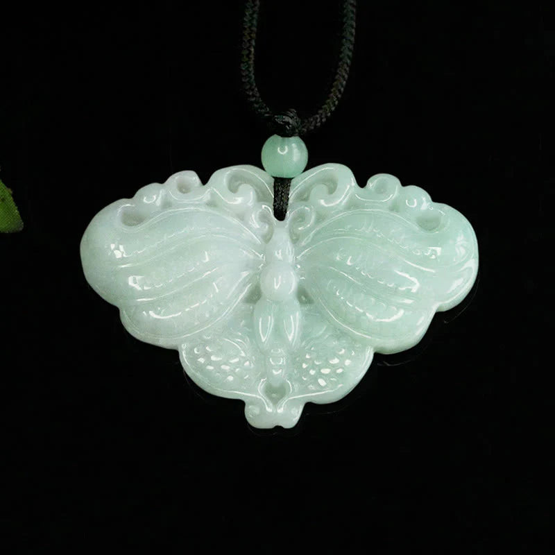 Buddha Stones Jade Butterfly Prosperity Necklace Pendant