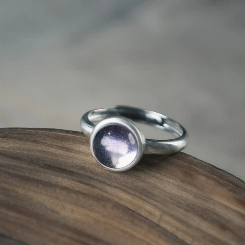 Buddha Stones Natural 925 Sterling Silver AmethystÂ Adjustable Balance Ring