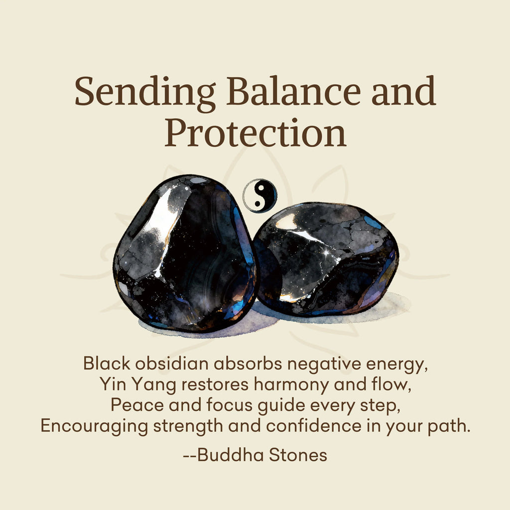 Buddha Stones Sending Balance and Protection Obsidian Yin Yang Necklace Includes Gift Message Card