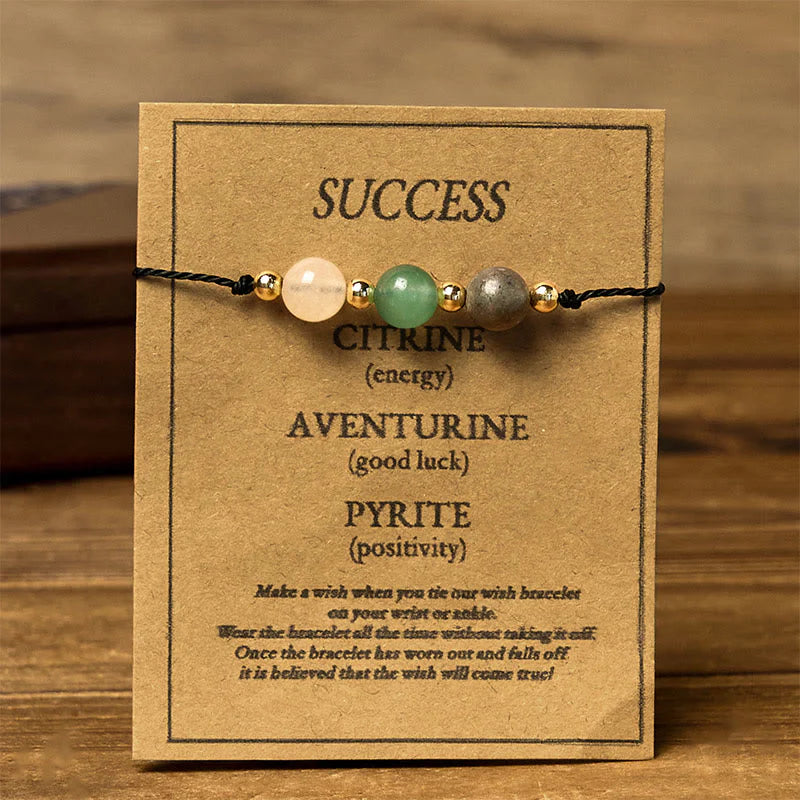 Buddha Stones Citrine Green Aventurine Pyrite Success Rope Card Bracelet