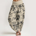 Buddha Stones Cotton Leaves Design Women's Elastic Waist Harem Pants