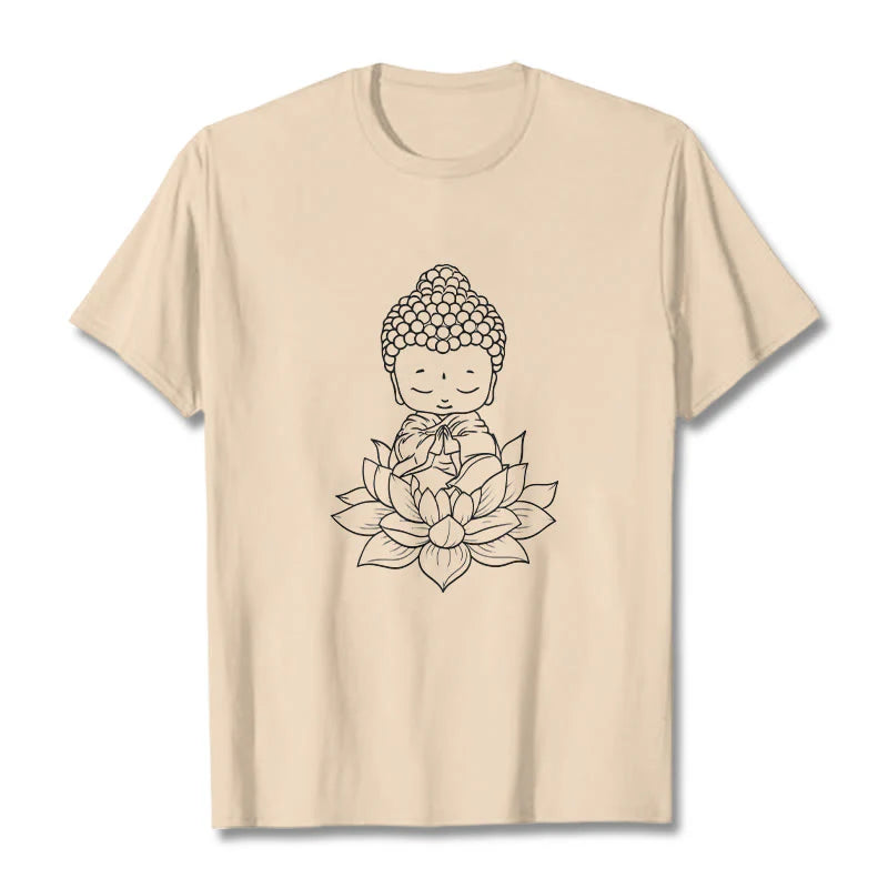 Buddha Stones Peaceful Buddha Lotus Flower Pattern Tee T-shirt