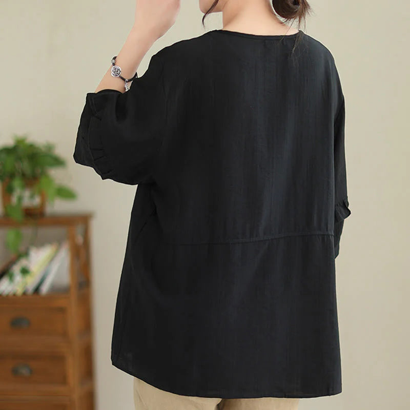 Buddha Stones Casual Summer Plain Crew Neck Women's Polyester Short Sleeve T-shirt
