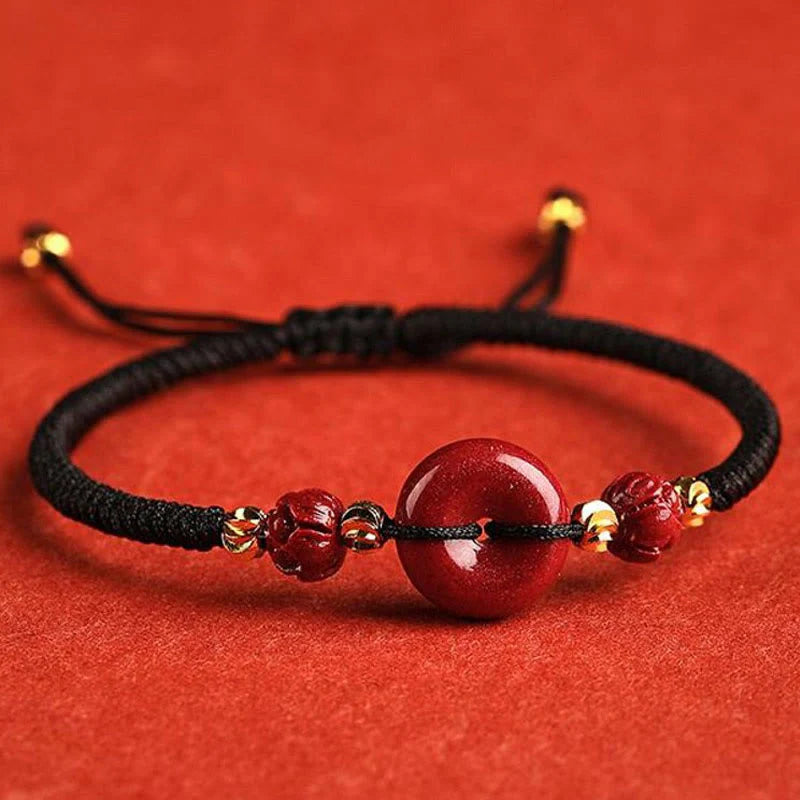 Buddha Stones Handmade Lotus Cinnabar Peace Buckle Blessing Braid Bracelet (Extra 35% Off | USE CODE: FS35)