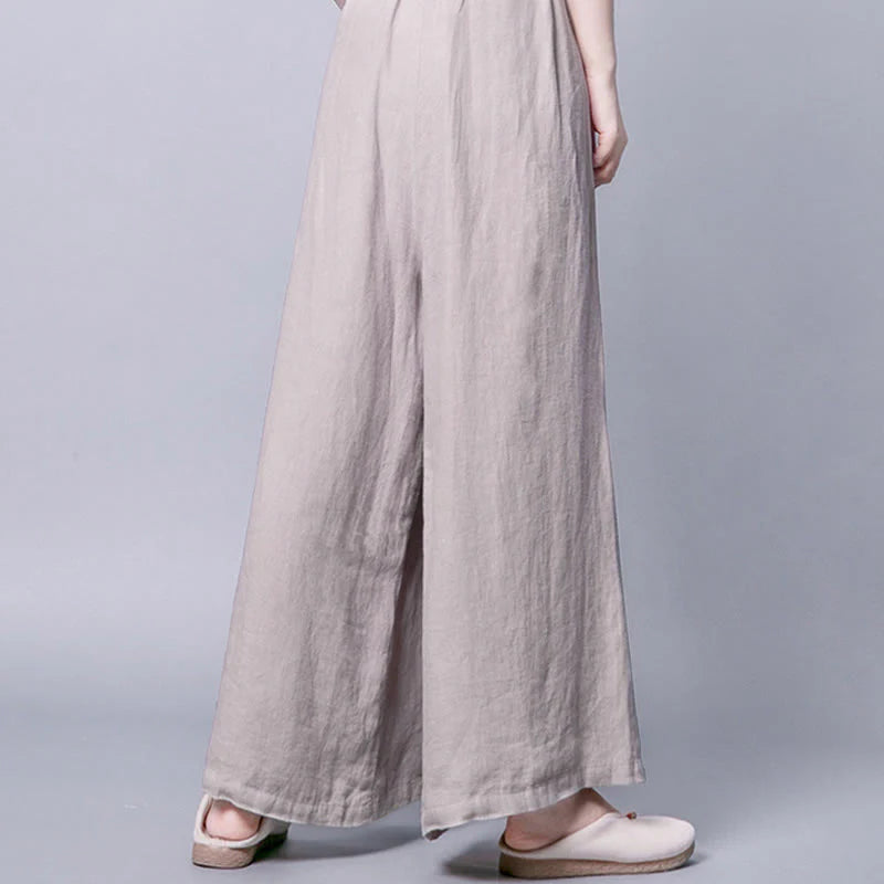 Buddha Stones Casual Frog-Button High Waist Wide Leg Pants With Pockets