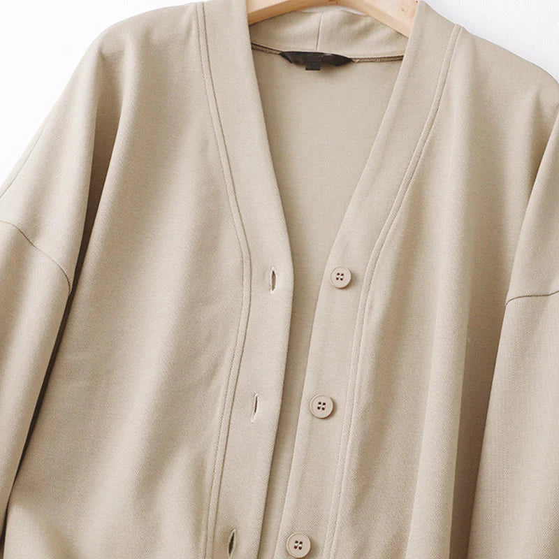 Buddha Stones Plain Buttons Women's Cotton Long Sleeve Jacket