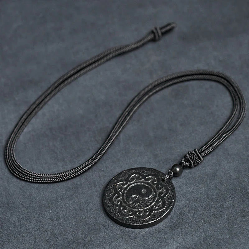Buddha Stones Tai Chi Yin Yang Symbol Authentic Shungite Stone Inner Strength Necklace Pendant