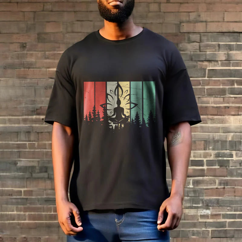 Buddha Stones Buddha Statue Meditating In Lotus Position Shadow Pattern Cotton Tee T-shirt
