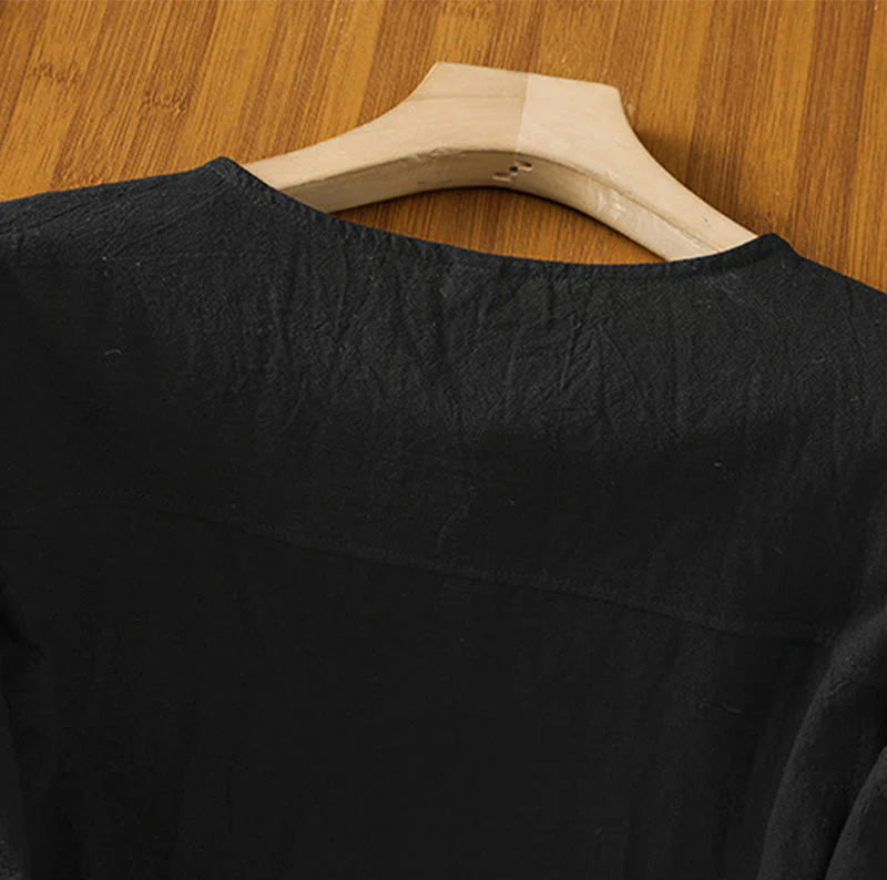 Buddha Stones Casual Plain Buttons Half Sleeve Women's Cotton Linen Shirt With Pocket
