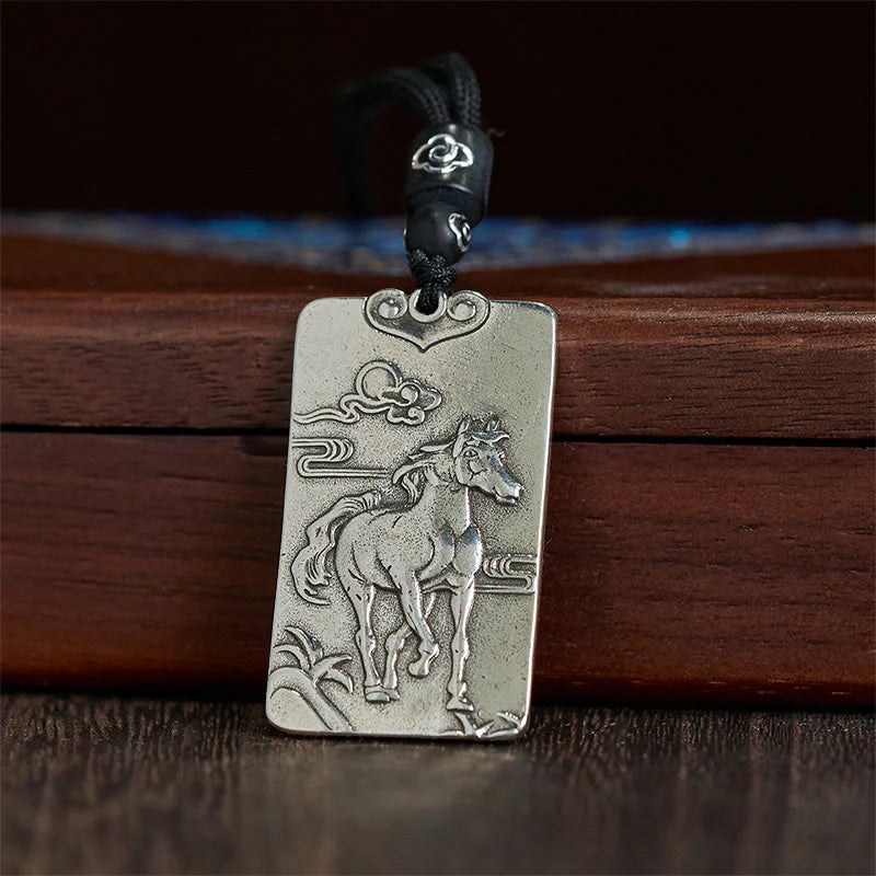 Buddha Stones Year of the Horse Chinese Zodiac Natal Buddha Copper Plated Silver Balance Necklace Pendant