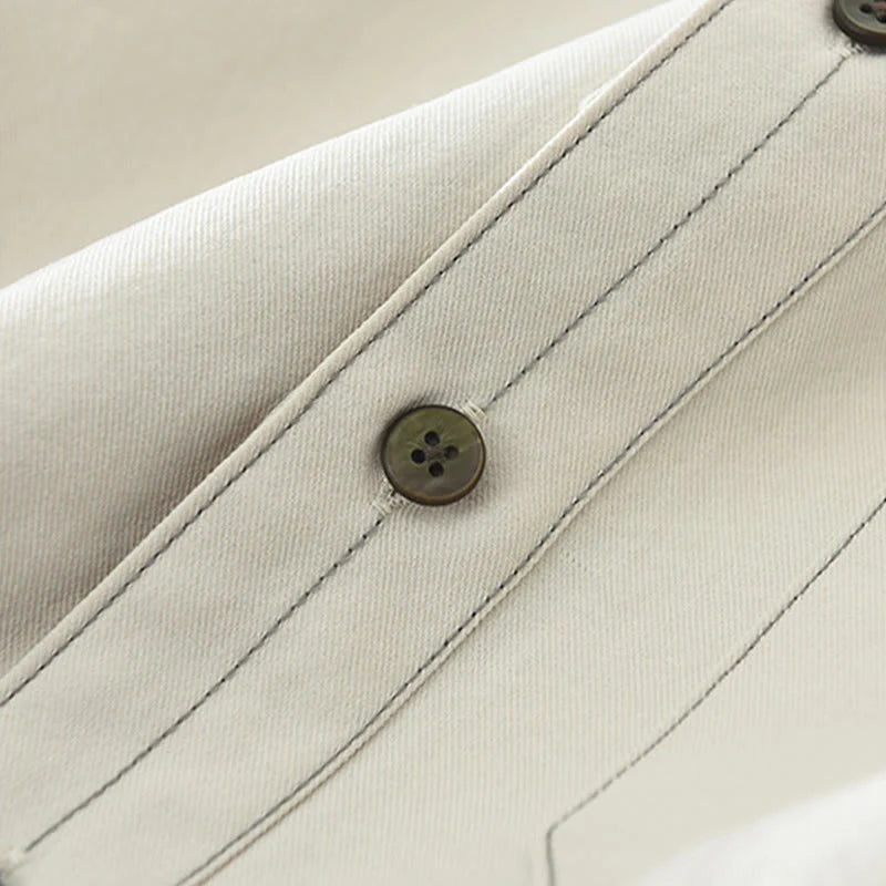 Buddha Stones Commute Buttons Long Sleeve Plain Shirt Men Clothing With Pocket