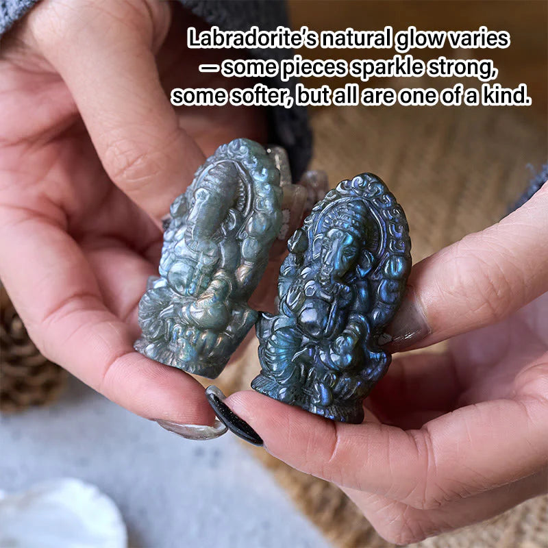 Buddha Stones Ganesh Ganpati Elephant Figurine Labradorite Healing Statue Home Decoration