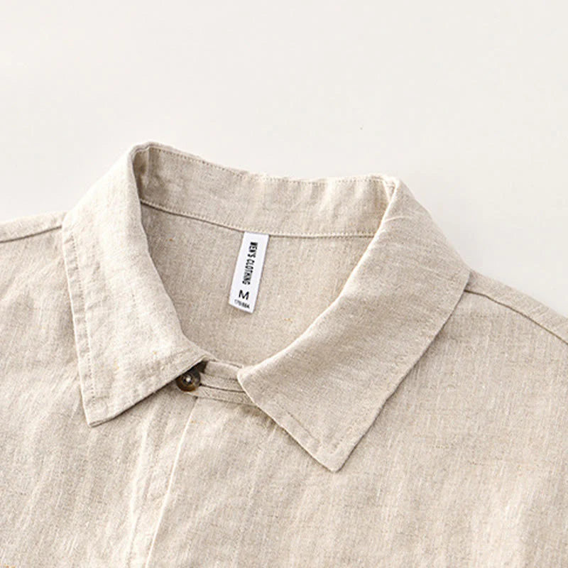 Buddha Stones Solid Color Buttons Men's Short Sleeve Linen Shirt With Pockets