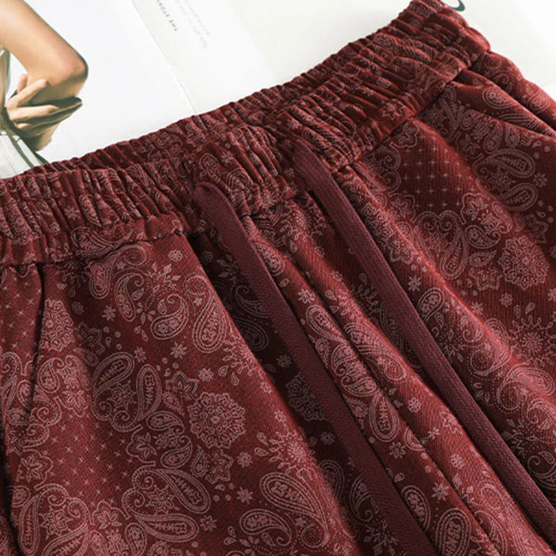 Buddha Stones Casual Floral Pattern Polyester Women's Wide Leg Pants With Pockets