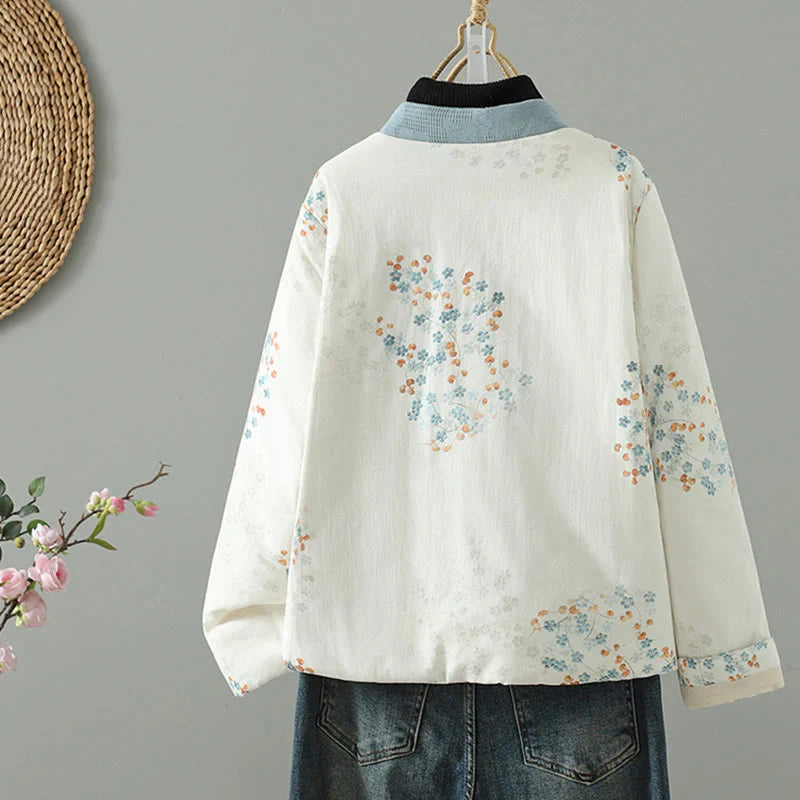 Buddha Stones Women's Blue Flower Frog-Button Design Long Sleeve Thermal Jacket