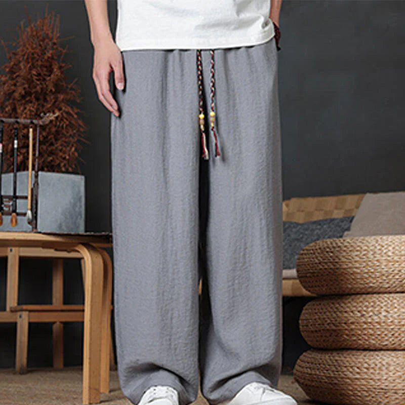 Buddha Stones Casual Plain Color Drawstring Design Men's Pants With Pockets