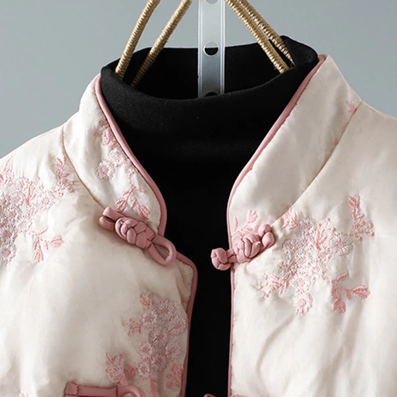 Buddha Stones Women's Embroidery Frog-button Long Sleeve Thicken Jacket With Pockets