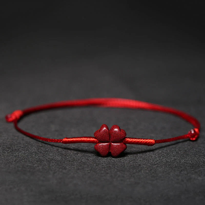 Buddha Stones Handmade Plum Blossom Four Leaf Clover PiXiu Lotus Koi Fish Cinnabar Blessing Braid Bracelet