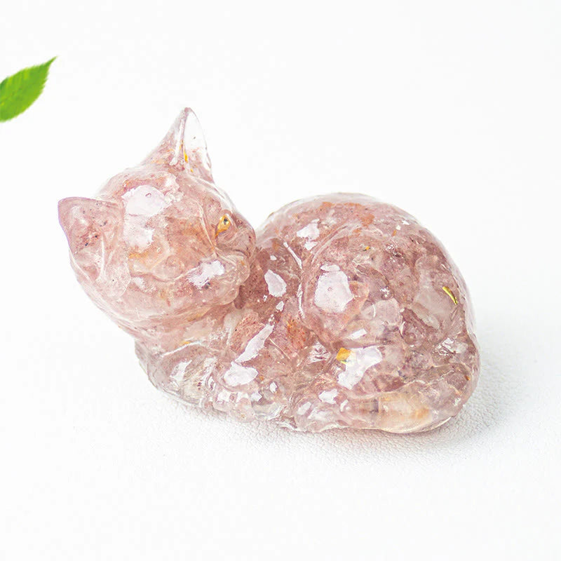 Buddha Stones Crystal Chip Epoxy Resin Small Cat Positive Decoration