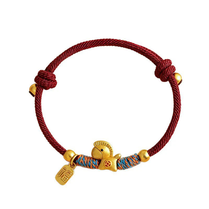Buddha Stones 999 Sterling Silver Year Of The Horse Fu Character Charm Colorful String Rope Luck Bracelet