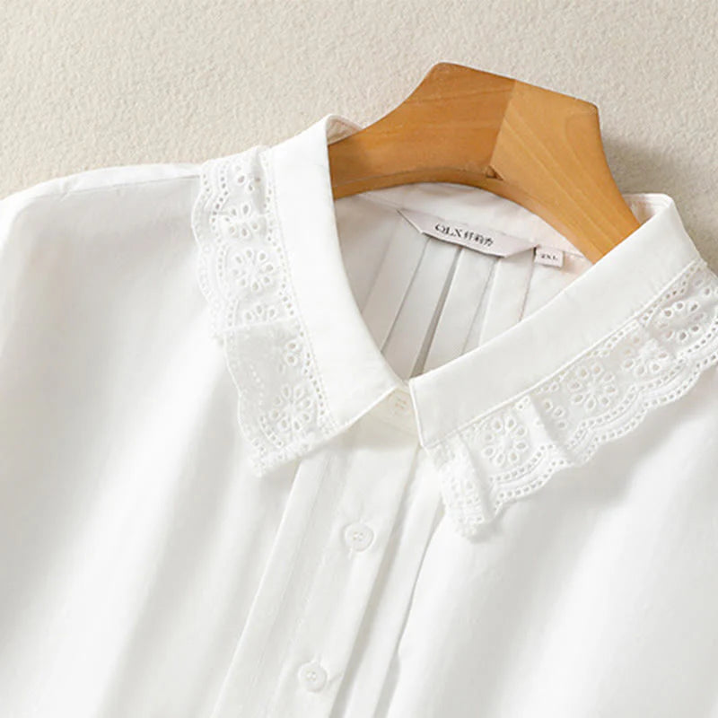 Buddha Stones Casual Women's Long Sleeve Lace Lapel Shirt