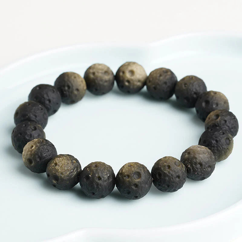 Buddha Stones Natural Silver Sheen Obsidian Gold Sheen Obsidian Round Beads Protection Bracelet