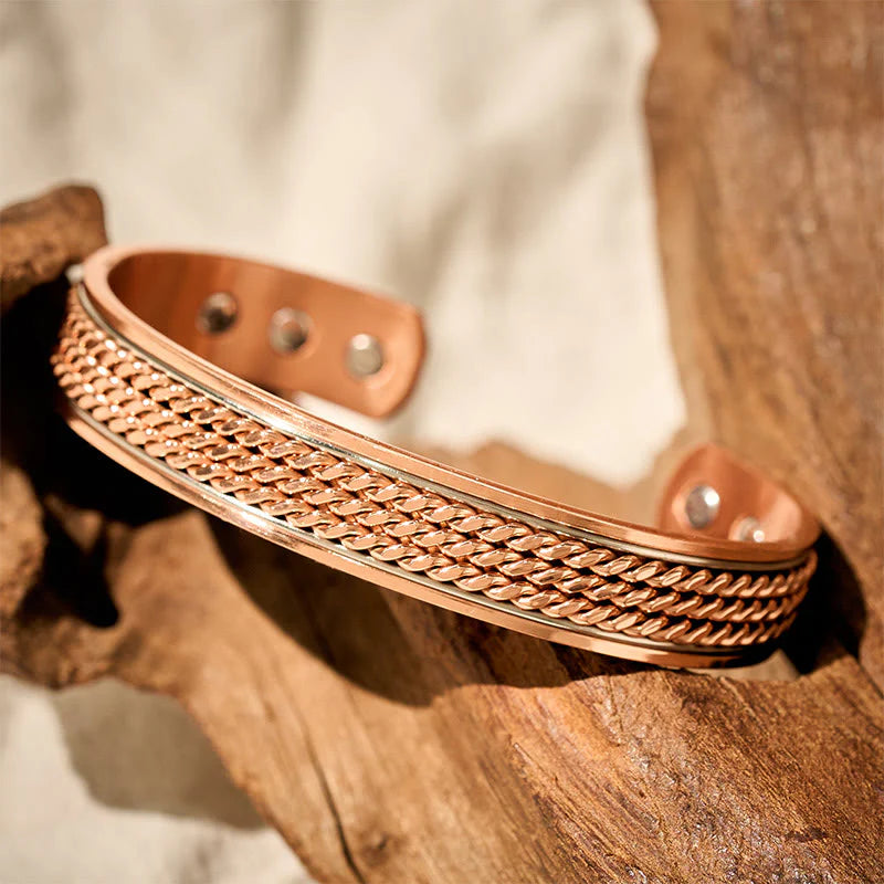 Buddha Stones Braided Design Copper Open Adjustable Balance Cuff Bracelet Bangle