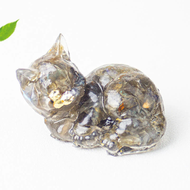 Buddha Stones Crystal Chip Epoxy Resin Small Cat Positive Decoration