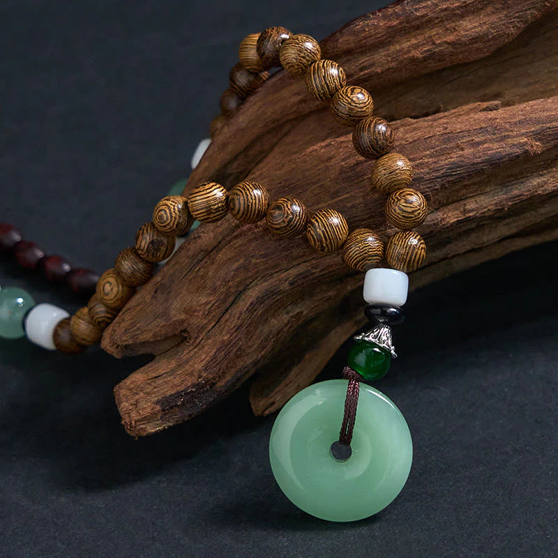 Buddha Stones Wenge Wood Peace Buckle Balance Tranquility Pendant Necklace