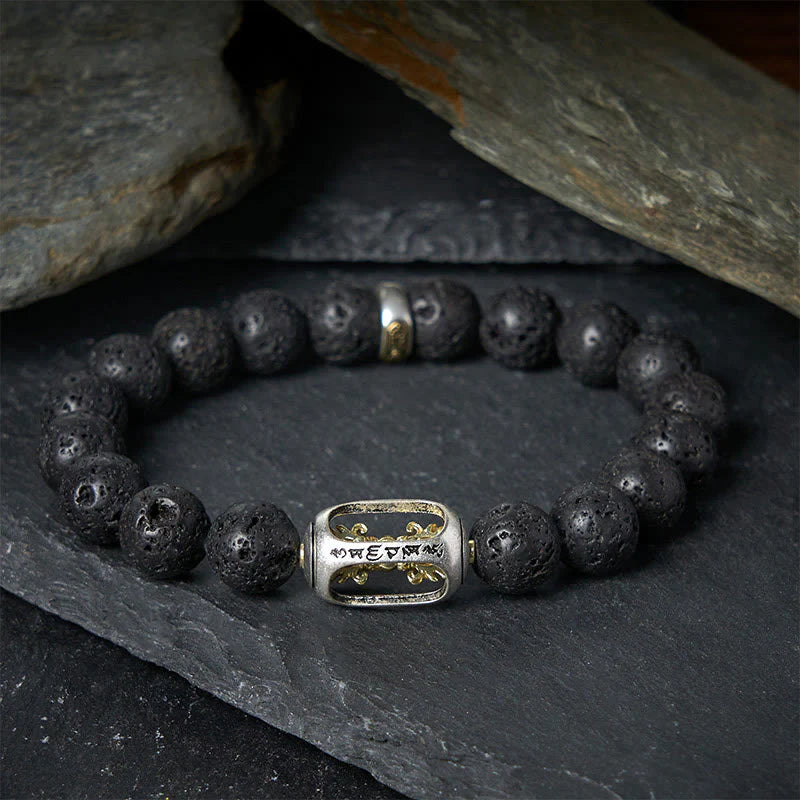 Buddha Stones Natural Lava Rock Om Mani Padme Hum Dorje Vajra Healing Bracelet