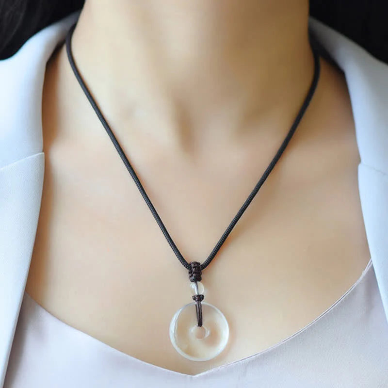 Buddha Stones Natural Clear Quartz Peace Buckle Protection Rope Necklace