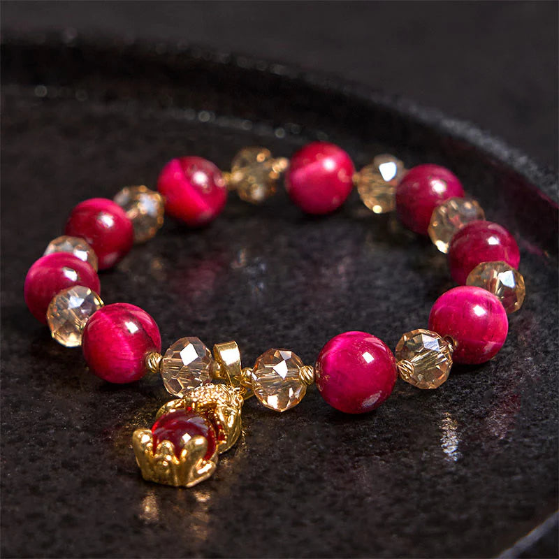 Buddha Stones Red Tiger Eye PiXiu Fox Protection Self Confidence Bracelet