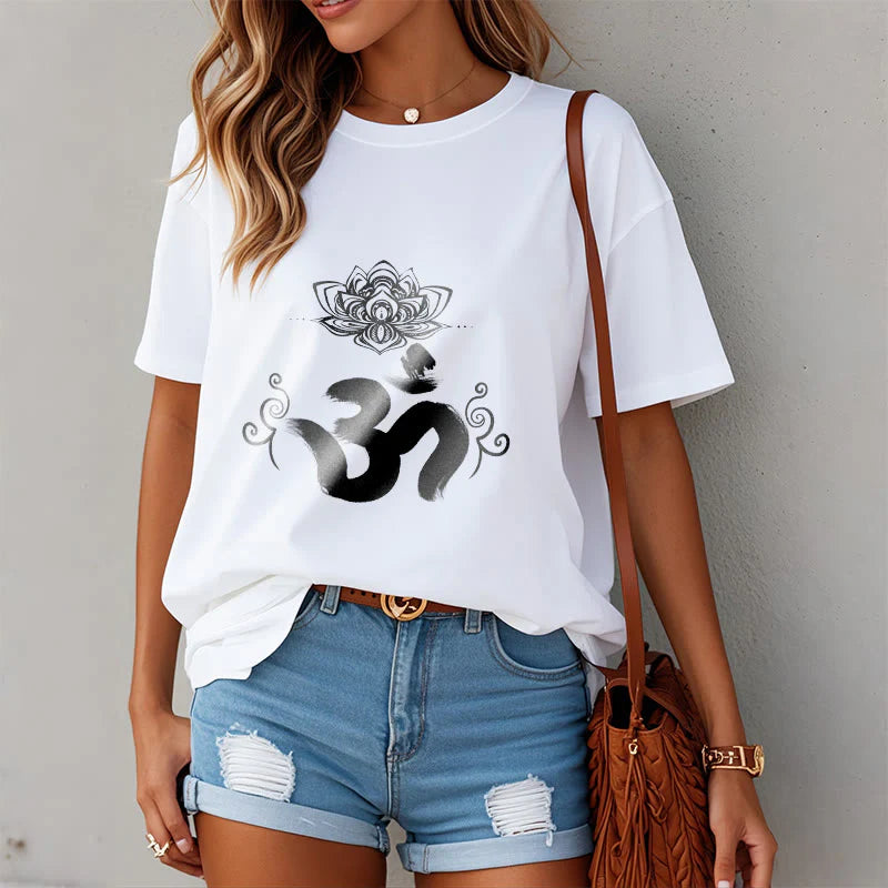 Buddha Stones Om Symbol Sanskrit Floral Tee T-shirt