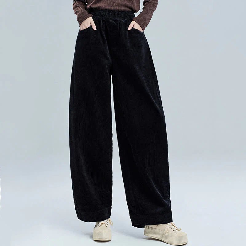Buddha Stones Women's Fall Plain Ankle-Length Simple Design Corduroy Pants With Pockets