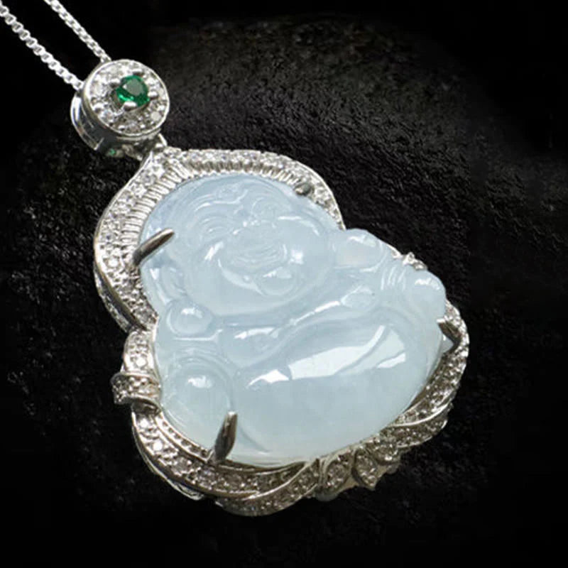 Buddha Stones Jade Laughing Buddha Abundance Necklace Pendant