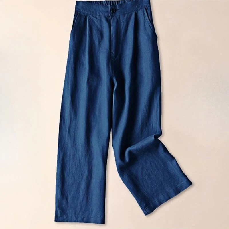 Buddha Stones Commute Solid Color 7-8 Length Cotton Linen Women's Wide Leg Pants With Pockets