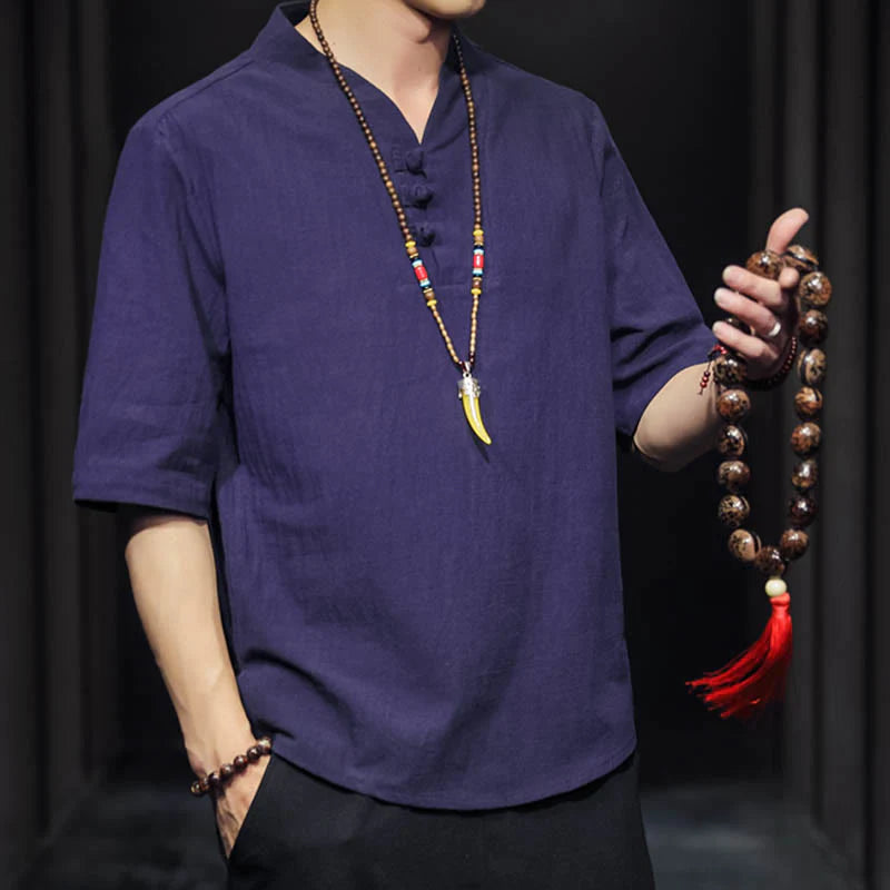 Buddha Stones Casual Summer Half Sleeve Shirt Cotton Men Clothing