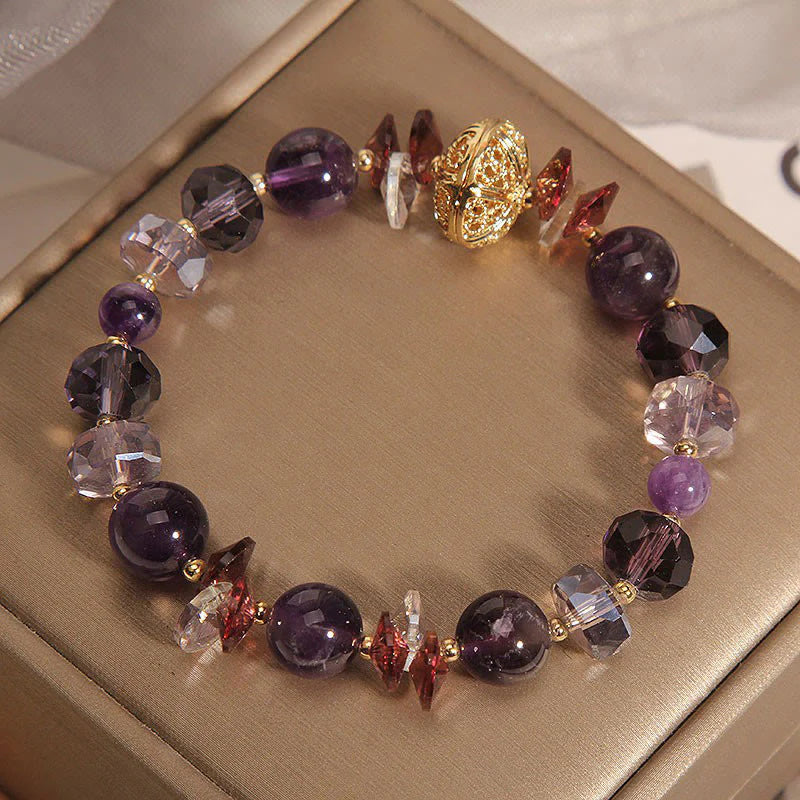 Buddha Stones Amethyst Red Crystal White Crystal Pumpkin Inner Peace And Healing Bracelet