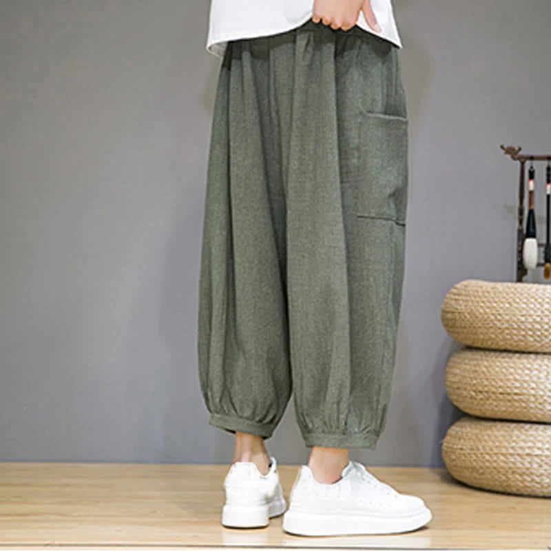 Buddha Stones Casual 7-8 Length Cropped Men's Harem Pants With Side Pockets