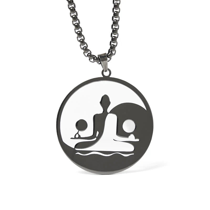 Buddha Stones Yin Yang Buddha Figure Hollow Design Stainless Steel Balance Necklace Pendant