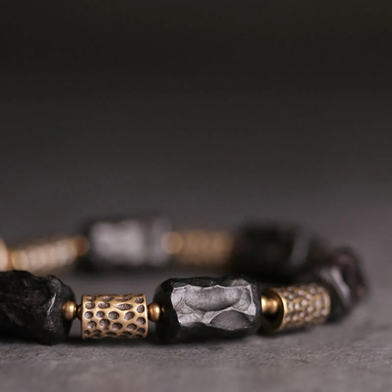 Buddha Stones Tibetan Ebony Wood Copper Calm Peace Bracelet