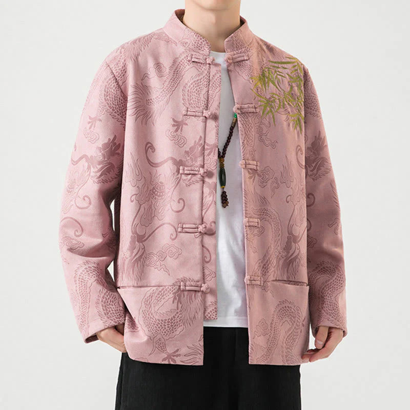 Buddha Stones Bamboo Dragon Frog-Button Desgin Long Sleeve Men's Jacket